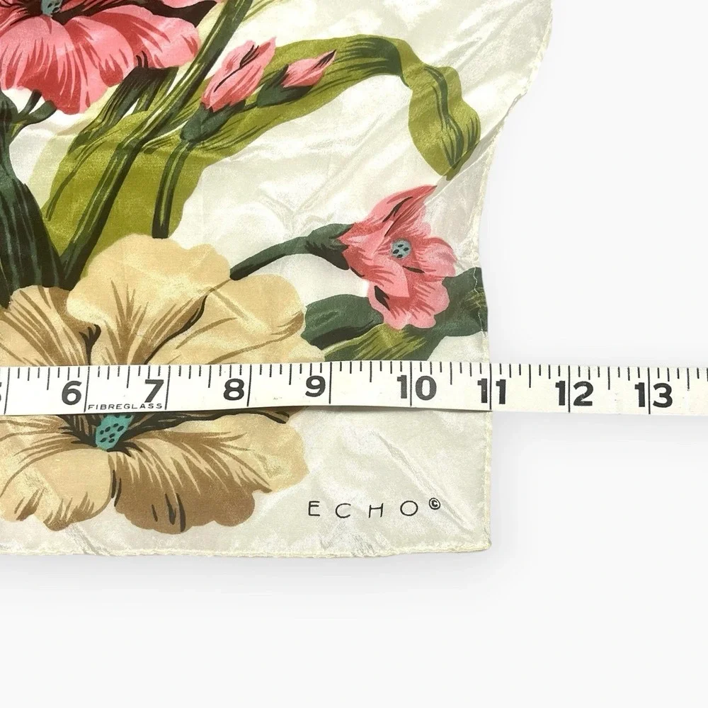 Vintage Echo Hibiscus Silk Scarf Floral Cream Pink Rectangle Oblong 58